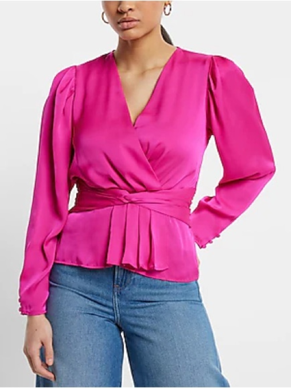 Express Hot Pink Wrap-Style Blouse - Express